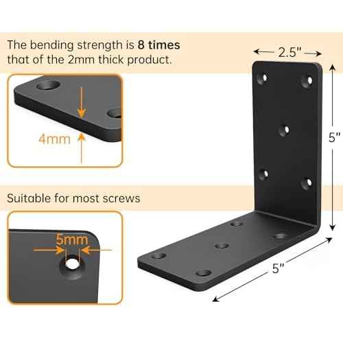 5x5x2.5¡° Heavy Duty Angle Bracket£¬ (8PCS) L Bracket for Shelves Fence Pergola Post Wood£¬90 Degree Corner Brace for Floating Shelf Countertop Support