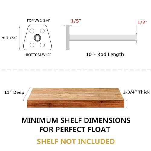 8-Pack 10 Inch Hidden Floating Shelf Bracket, Heavy Duty Blind Shelf Support Hardware | Invisible Wall Brackets for Kitchen, Fireplace Mantel Wood Shelves | Black Powder Coated Solid Steel