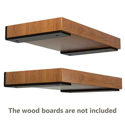 10 Inch Floating Shelf Brackets, Heavy Duty Hidden Bracket for Wall, Mantel, Bookshelves, Black Powder Coated Steel, 12-Pack