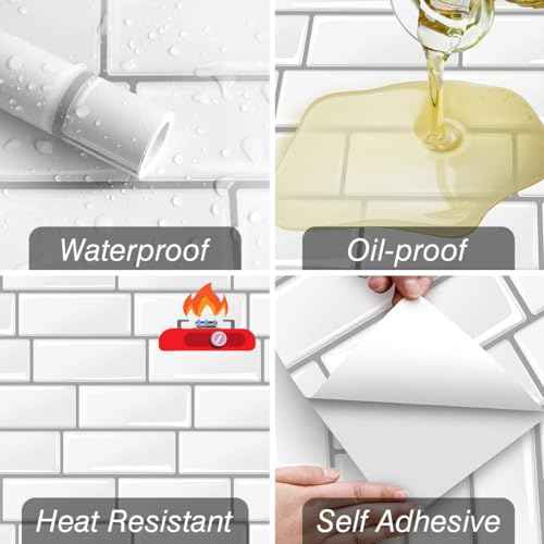 Livebor Peel and Stick Backsplash Wallpaper Kitchen Wallpaper 11.8inch x 78.7inch Tile Peel and Stick for Kitchen Countertop Tile Backsplash Contact Paper Waterproof Self Adhesive for Bathroom Vinyl