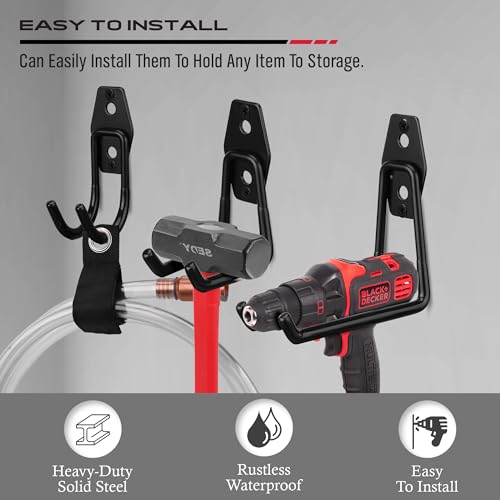 Garage Tool Storage Wall Hook Assortment Set: 15PCS Heavy Duty Large Hanger Garden Tool Organizer Ladder Bike Rack Yard Tool Holder Shed Shovel Metal Screw Organization Bicycle Steel Bracket