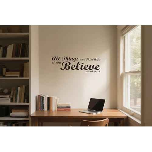 Christian Bible Verse Wall Decals,All Things are Possible if You Believe -Mark 9:23 Prayer Wall Stickers,Religious Scripture Blessed Lettering Vinyl Removable Wall Decor for Home School Office