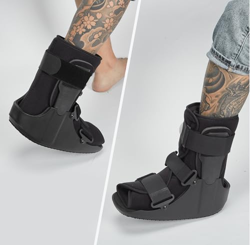 Short Walking Boot, Air CAM Fracture Boot Protection Walker with Plastic Molded Uprights Support for Sprained Ankle Injured Broken Foot Recovery Fits Left or Right Foot Large