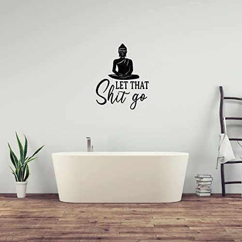 SUPERDANT Buddha Pattern Funny Text Vinyl Decor Let That Sh t Go Wall Stickers Interesting Lettering Wall Decals Inspirational Saying Stickers for Living Room Bedroom Home Decoration Black 20x15in
