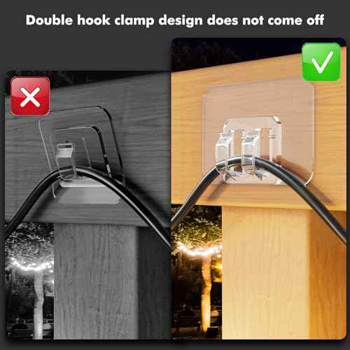 Hooks for Outdoor String Lights - 300 Pack with Adhesive Strips - No Damage, No Tools, No Holes, Waterproof and UV-Resistant, Perfect for Christmas and Patio Decor