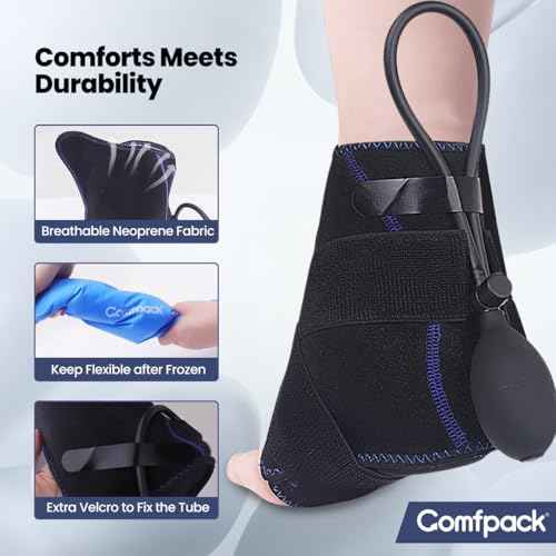 Compression Ankle Ice Pack Wrap for Sprain & Fracture, Ankle Support Brace with 2 Cold Packs, Reusable Gel Cold Hot Therapy for Injuries, Plantar Fasciitis, Achilles Tendonitis, Surgery