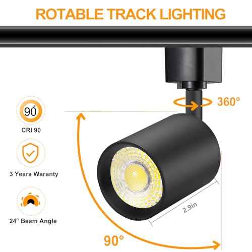 VANoopee 6 Pack 10W Dimmable LED Track Lighting Heads H Type Track Light Replacement Fixtures Bright 3000K Warm White Ceiling Spotlight for Accent Task Art, Flicker Free CRI90+ 24¡Æ 800lm Black