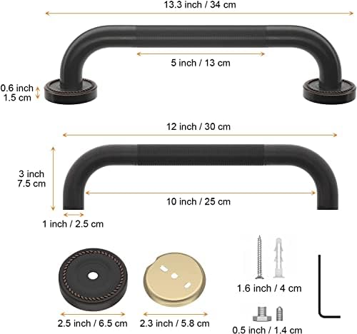 12 Inch Anti Slip Bronze Shower Grab Bar Oil Rubbed Black,ZUEXT Antique Brass Bathroom Grab Bar, Knurled Bathroom Balance Bar,Safety Hand Rail Support Handicap Elderly Injury Senior Assist Bath Handle