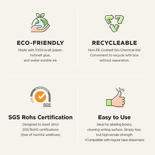 Brown Kraft Paper Tape, 2¡± x 43 Yards, Writable Non-Coated Surface for Masking, Sealing, and Packaging Use, Eco-Friendly and Recyclable, Easy-to-Tear (Non-Printed)