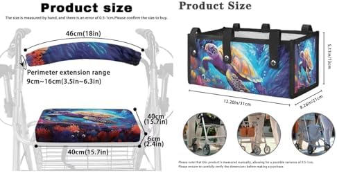 LedBack 3 Piece Set Walker Accessories Sea Turtle Print Walker Seat Cover Soft Rollator Seat and Back Rest Covers Underseat Pouch Tote for Rolling Walkers