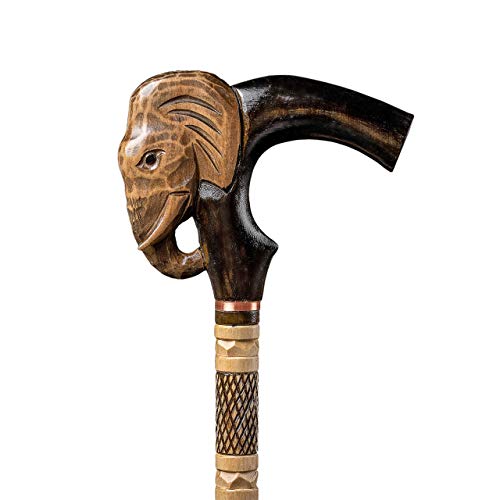 Elephant Walking Stick - Carved Wooden Cane for Gift - Long Hand Crafted Hiking Stick