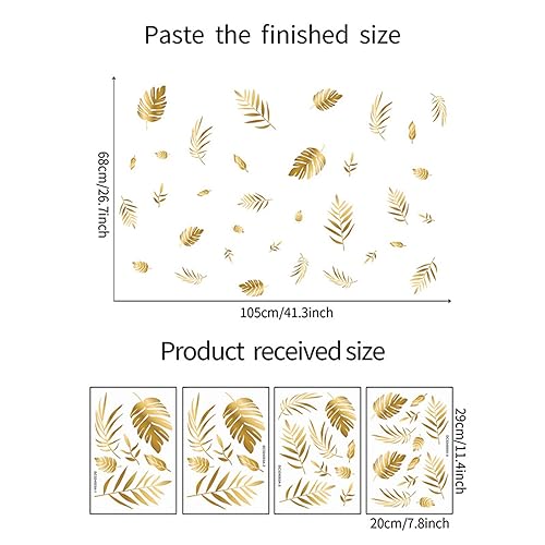 Gold Leaf Wall Decals - Peel & Stick Botanical Leaf Wall Stickers for Living Room & Bedroom