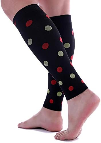 Doc Miller Calf Compression Sleeve – Footless Socks for Women & Men, 20-30mmHg, Shin Splint & Leg Cramp Support, Varicose Veins, Knee High, 1 Pair, Polka Dot
