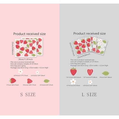 Strawberry and White Flower Stickers for Wall, Fruits Kitchen Decor, Wall Decor for Girl Bedroom (S)