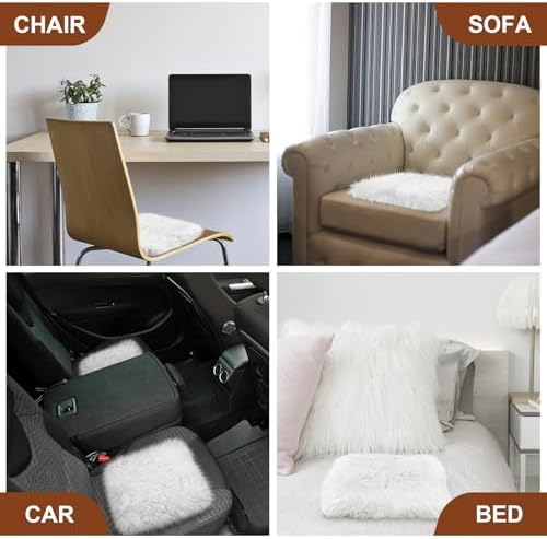 2 Pcs Natural Sheepskin for Bed Sores and Skin Imitation Wool Medical Sheepskins with Non-Slip Back for Pain Relief and Discomfort, Wool Seat Pad, 17 in x 17 in (White)