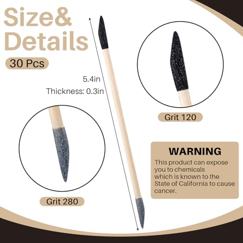Nuanchu 60 Pcs Detail Sanding Sticks Tiny Sanding Sticks for Plastic Models Micro Polishing Sticks for Wood Art Sanding Strips for Tight Spaces Matchsticks Sanding Accessory for Metal Model Craft