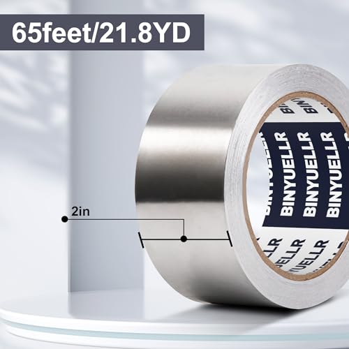 Aluminum Foil Tape - 2 Inch x 65 Feet, HVAC Tape Silver Metal Tape for Ductwork, Heavy Duty Duct Tape for Heat Insulation, Reflective Tape, Dryer Vents