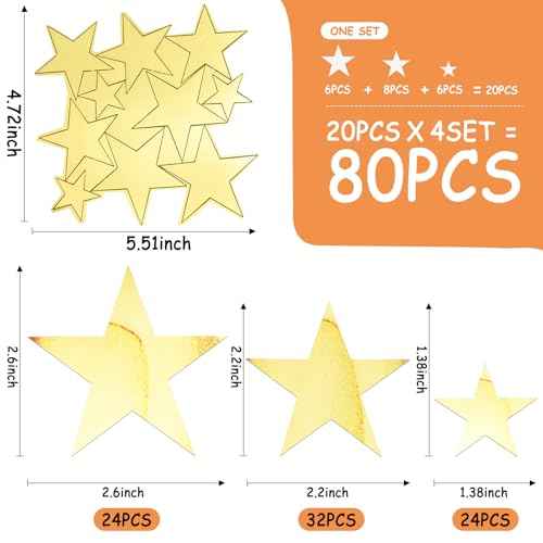 80 Pcs Gold Stars Acrylic Mirror Wall Stickers with Adhesive Art Decal Satin Paper Baby Kids Bedroom Home DIY Decor Removable Stickers