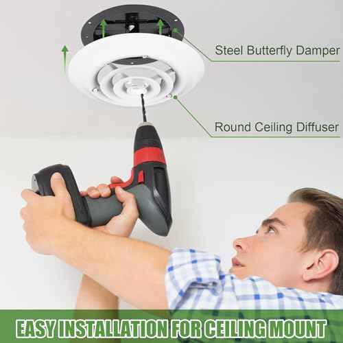 Therwen 2 Set 8 Inch Round Vent Cover Ceiling Diffuser HVAC Vent Duct Cover Replacement with Steel Butterfly Damper Fitting in 8 Inch Duct, Outer Dimensions: 12"