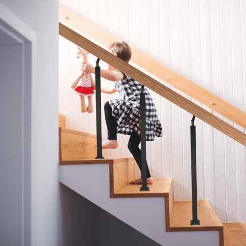 Yolanda 4pcs Black Railing Post Kit, Metal Stair Post, Indoor Outdoor Metal Deck Railing Sprindles, 270¡Æ Adjustable for Porch, Concrete, Wooden Steps (33.46IN)