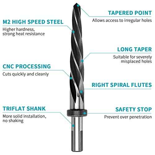 7/8" Reamer Bit for Steel Metal Wood,HSS 7/8" Tapered Reamer Drill Bit Bridge/Construction with 1/2" Shank Chuck Alloy to Align Existing Hole and Enlarge Hole
