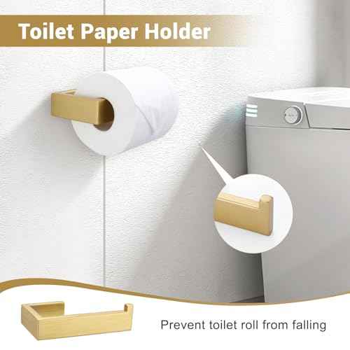Brushed Gold Bathroom Hardware Set, 4-Piece Bath Towel Bar Set SUS304 Stainless Steel Towel Rack Set for Bathroom, 23.6 inches Bathroom Towel Holder Set Wall Mounted