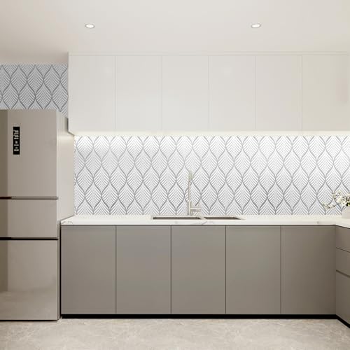 Amiya Silver Gray Peel and Stick Wallpaper Modern Boho Removable Vinyl Contact Paper Leaf Self Adhesive Bathroom Wallpaper for Cabinets 17.5" x 120" Renter Friendly