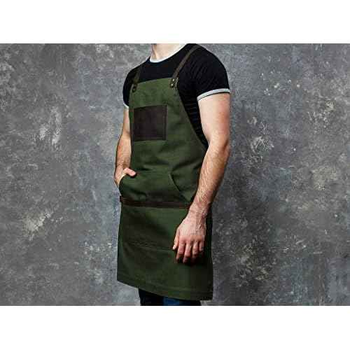 OleksynPrannyk Work Apron in Non-Waxed Canvas with Cross Straps Adjustable