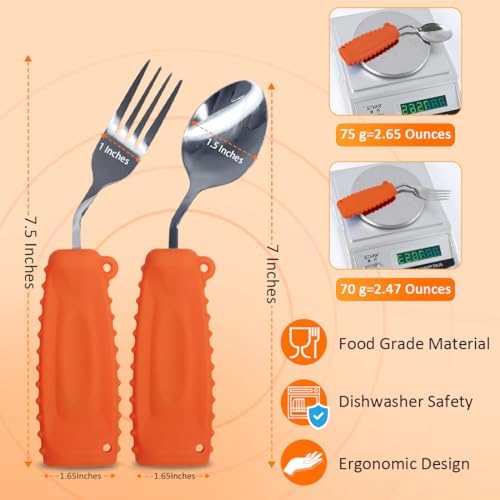Adaptive Utensils,Curved Angled Spoon and Fork Set,for Tremors Parkinsons Limited or Elderly,Weight Cutlery with Non-Slip Easy Grip Handles
