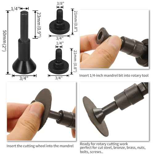 2 Inch Cut Off Wheel with 1/4 Stem Mounting Mandrel for Die Grinder, W3/8" Arbor Hole Cutting Wheel for Metal & Stainless Steel Rotary Tool Drill Attachment Bolt Cutter Discs