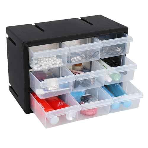 Small Parts Drawer Cabinet, 9 Drawer Desktop Storage Cabinet, Plastic Storage Drawers for Crafts Set of 1, Black