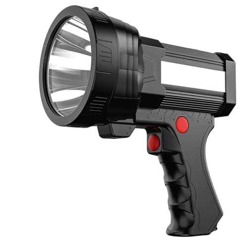 BIGSUN Q953 Rechargeable Spotlight Flashlight, 100,000 High Lumen LED with COB Flood Light, Built-in 10,000 mAh Li-Ion Battery for Patrol, Working, Hunting, Red Lens and Hands-Free Tripod Included