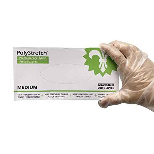 KingSeal 2000 Count PolyStretch TPE Poly Hybrid Disposable Gloves, Powder-Free, Vinyl Glove Substitute, Size Medium - 10 Boxes x 200 Gloves