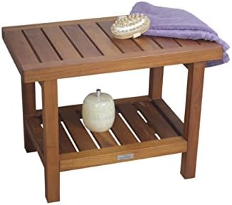 AquaTeak The Original 24" Spa Teak Shower Bench with Shelf (Bench + Teak Oil)