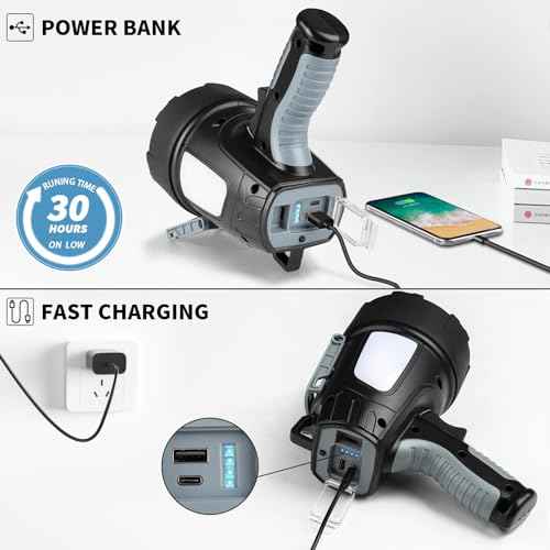 Rechargeable Spotlight Flashlight, 99,000 Lumen Super Bright Led Spotlight with 6 Modes & Foldable Tripod, Powerful Spot Light 30H Long Runtime, Handheld Spot Light for Outdoor Boating H?nting