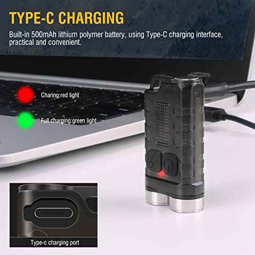 BORUIT V3 Small Powerful EDC Flashlight with Red UV Blue Light,High Lumens 900LM USB-C Rechargeable Mini Pocket Keychain Flashlight-12 Modes,IP65 Waterproof,Tail Magnet(Black)