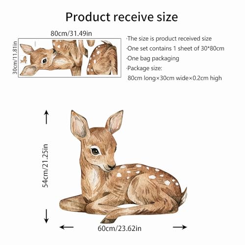 Cute Fawn Deer Wall Stickers, sacinora Cartoon Animal Wall Decals Removable Vinyl Peel and Stick for Living Room Bedroom Kids Baby Nursery Playroom Decorations