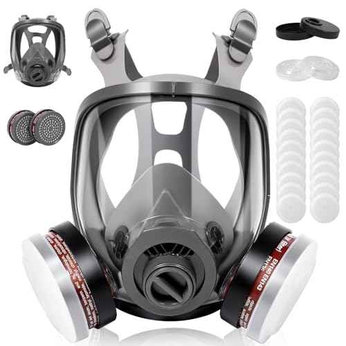 Large Half Face Respirator and Full Face Reusable Gas Mask Against Dust Organic Vapor Chemical Formaldehyde