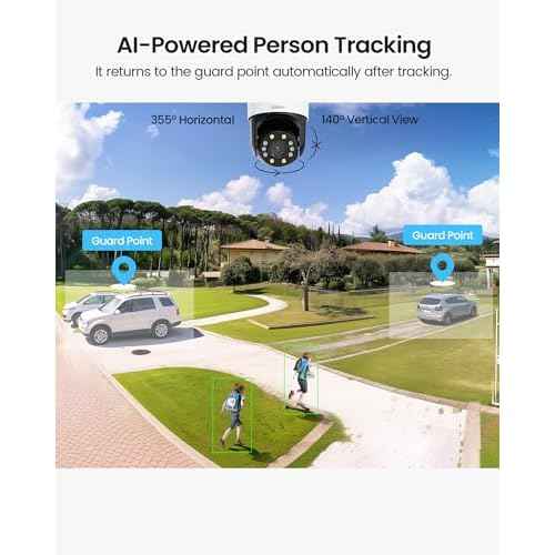 ZOSI C298 4MP Dual-Lens(2MP+2MP) Wired WiFi PT Plug-in Security Camera Outdoor, 360 View Pan/Tilt Camera, Human/Vehicle Detect, Color Night Vision, Spotlight Siren,Two-Way Talk, Memory Card Storage