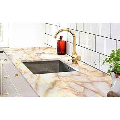 Redodeco White Pink Jade Marble Look Paper Granite Effect Peel Stick Vinyl Counter Top Adhesive Paper Wallpaper Cabinet Dresser Drawer Door Wardrobe Stickers 15.8inch by 79inch