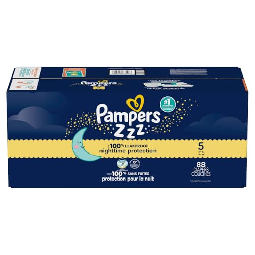 Pampers ZZZ Overnight Diapers, Size 5 (27+ lbs), 88 Count, Nighttime Protection Disposable Baby Diaper, Night Time Leak and Skin Protection