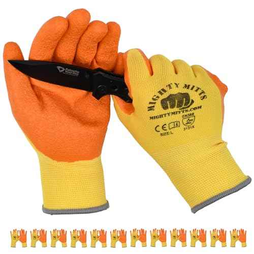 Cut-Resistant Work Gloves (12 Pack) ? Latex Grip Safety Gloves for Construction, Gardening & Warehouse Work - Extra Large