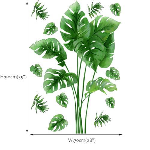 Runtoo Palm Leaf Wall Decal Green Tropical Monstera Plant Leaves Wall Stickers Living Room Bedroom Office Home Decor