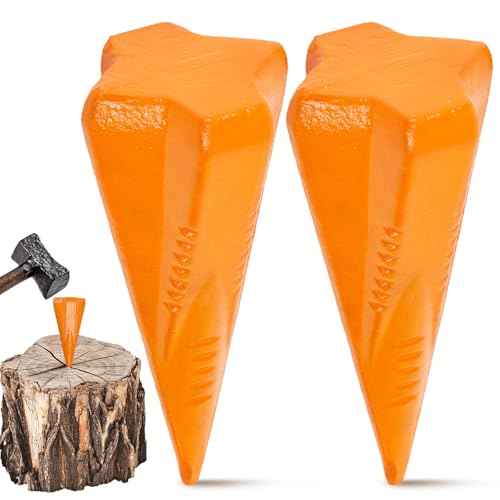 2 Pcs 4 Lbs Manual Log Splitter Wedge Wood Splitting Wedges 4-Direction Diamond Design Forged Steel Tool for Easy Wood Splitting Splits Firewood into 4 Pieces Less Effort(Orange)