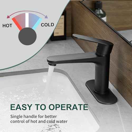 Black Bathroom Faucet Single Hole Single Handle 304 Stainless Steel Modern Sink Commercial RV Faucet with Pop-Up Waste for 1 or 3 Hole 4 Inch Vanity Bathroom Sinks