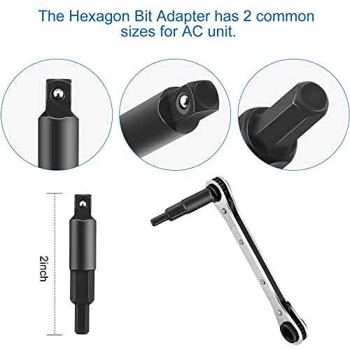 WADEO Hvac Service Wrench, 3/8¡± to 1/4¡±, 5/16'' x 1/4'' Refrigeration Service Wrench with Hex Bit Adapter for Air Conditioning, Refrigeration Equipment Repair