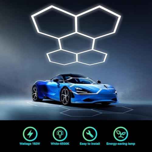 LED Hexagon Garage Light: 5 Honeycomb 24 Packs 6500K 21120LM Super Bright Car Detailing Garage Ceiling LED Shop Light for Warehouse Workshop Gym Basement Car Care Wash Room Hex Lights