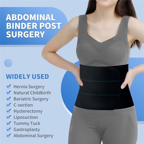 Abdominal Binder Post Surgery Tummy Tuck Belt, Compression Stomach Wrap Belly Band, Skin Friendly, Breathable - (60" - 75") 3 Panel - 9" BLACK
