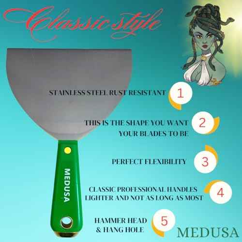 MEDUSA S.S. Drywall Taping Tool Set with Adjustable and reversible S.S. Angle Tool, Removable and Replaceable Corner Mud Roller and Professional Grade S.S. Mud Pan with Grip
