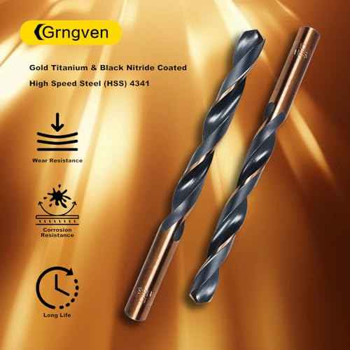 8mm Straight Shank Drill Bits 2pcs 4341 High-Speed Stee Black and Gold Finish for Copper Stainless Steel Alloy Metal Wood Plastic